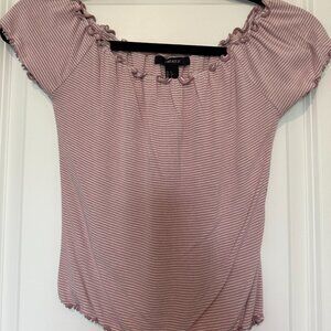Forever 21 Women's Lettuce Edge Mauve Striped Crop Top - Size Large